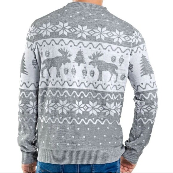New! Tipsy Elves Men's Merry Moose Ugly Christmas Sweater Size XXL Gray White - Picture 2 of 5